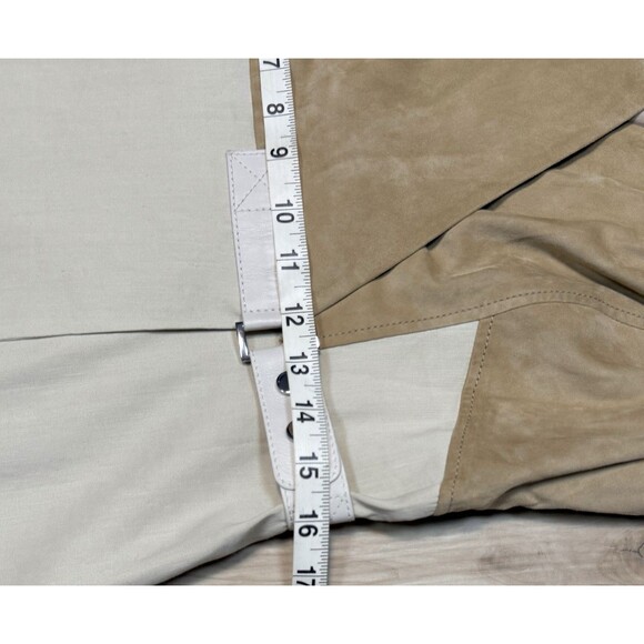 Lafayette 148 Leather Combo Wrap Dress A-Line w Buckle Beige Linen-Blend size 10 - Picture 14 of 16